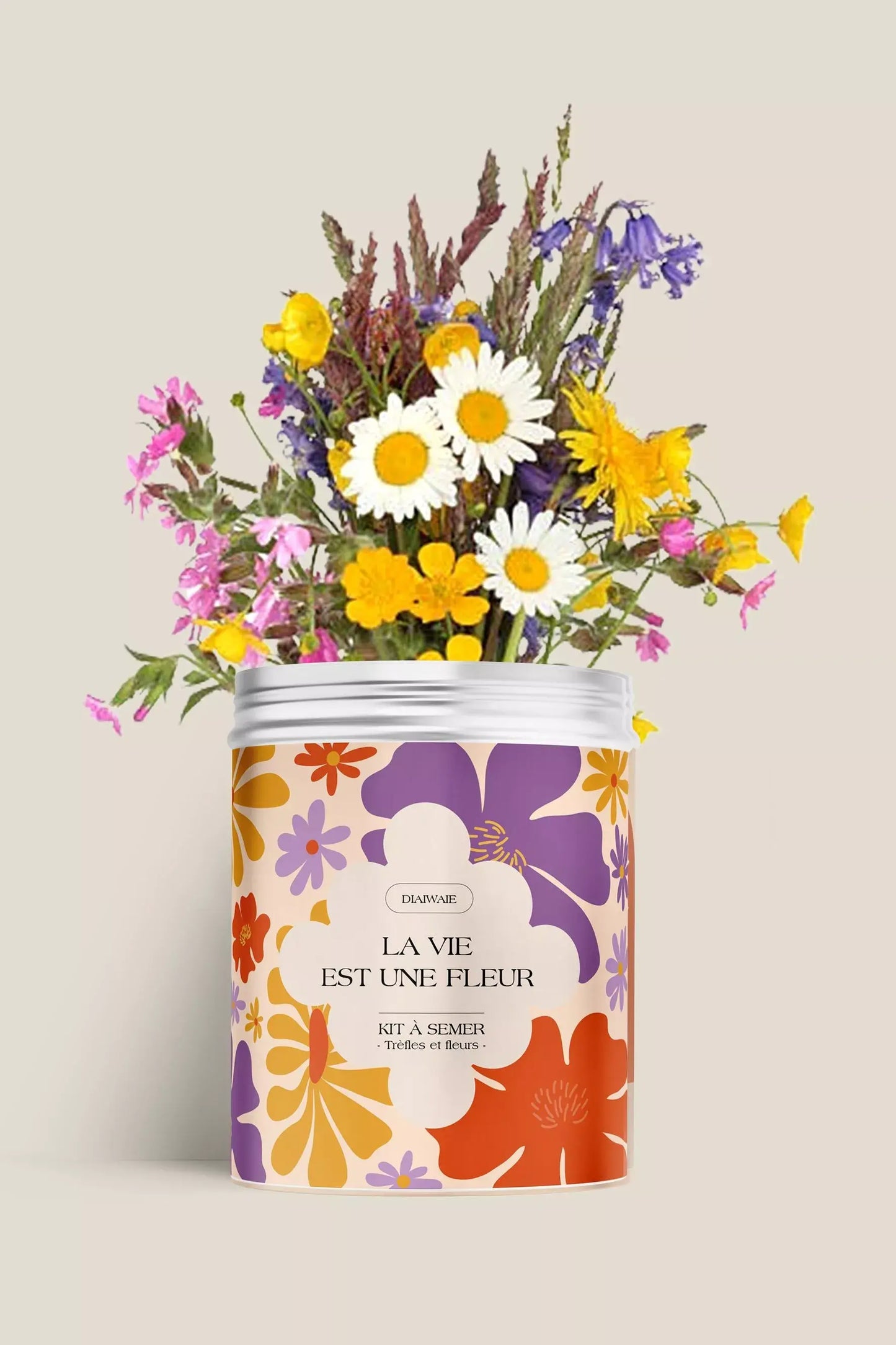 Kit de graines à semer de trèfles et fleurs des champs, idée cadeau femme recyclable, fabriqué en France, message positif et bienveillant, Diaiwaie 