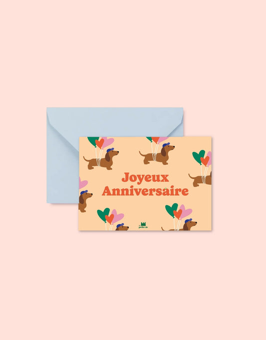 Petite carte d'anniversaire avec des chiens teckels.