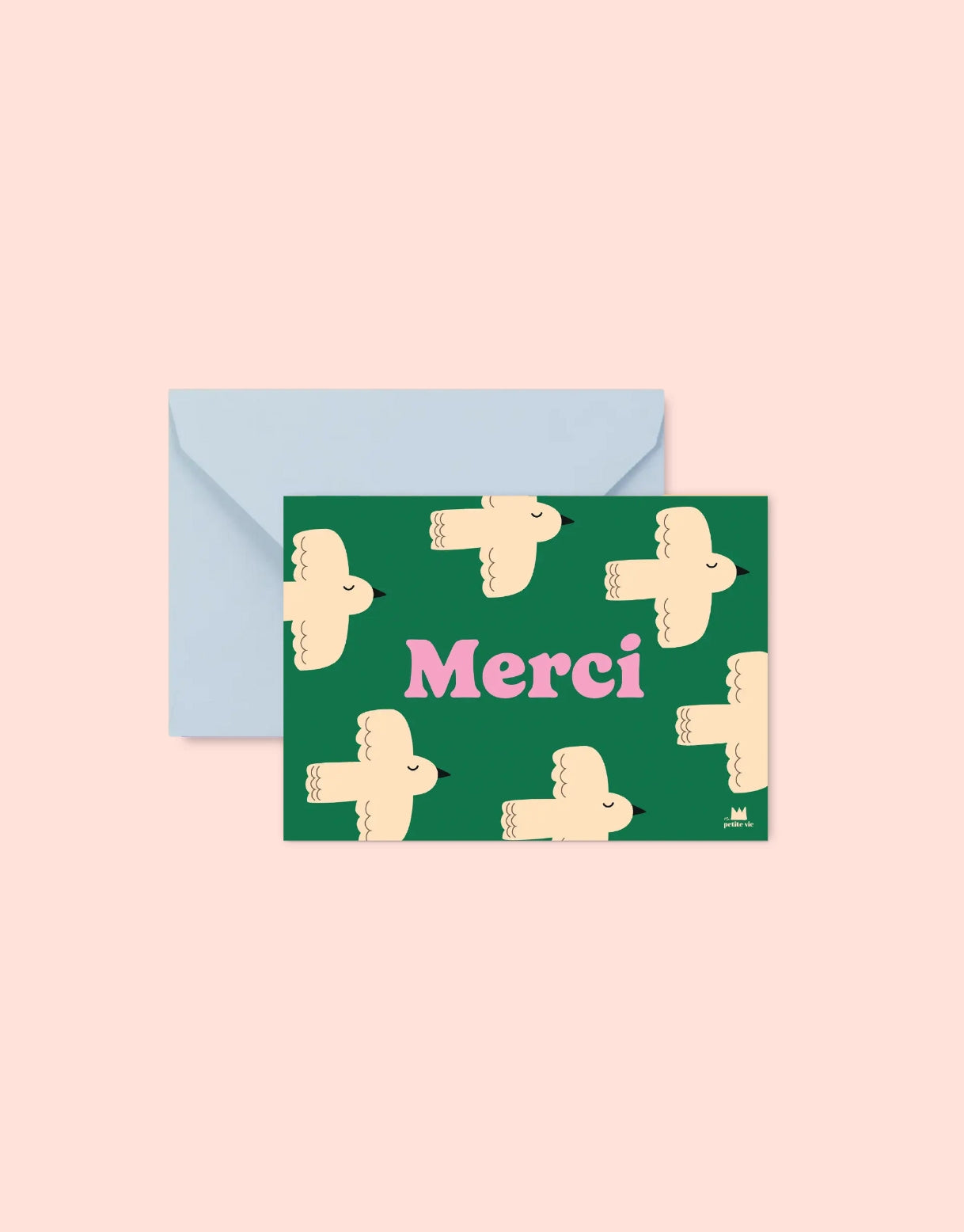 Carte de remerciement verte avec des oiseaux.