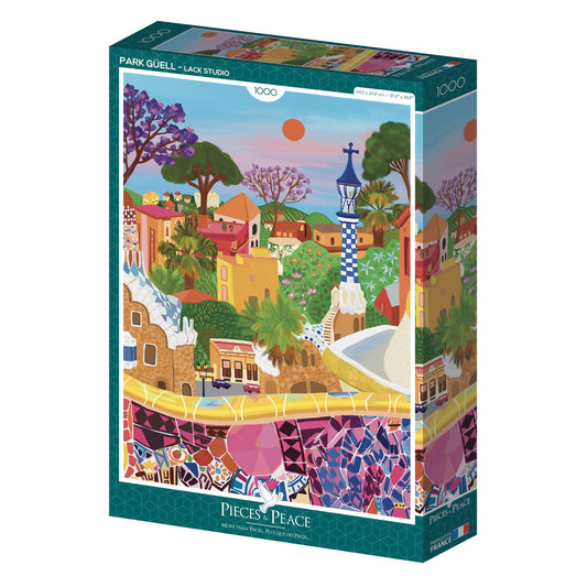 Puzzle coloré du Parc Güell à Barcelone, 1000 pièces, carton recyclé, fabriqué en France