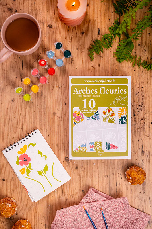 Peinture au numéro pour adultes, avec 10 illustrations, 2 pinceaux et 6 godets de peinture, Maison Joliette.