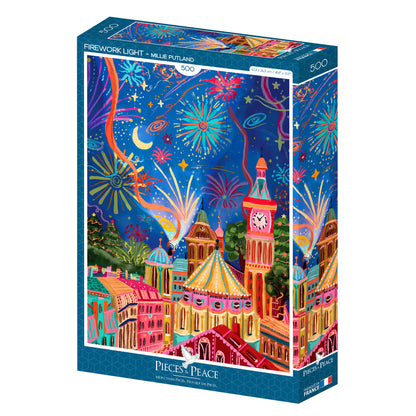 puzzle pour adultes, illustration colorée multicolore de feux d'artifice, fabrication française et écoresponsable