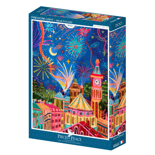 puzzle pour adultes, illustration colorée multicolore de feux d'artifice, fabrication française et écoresponsable