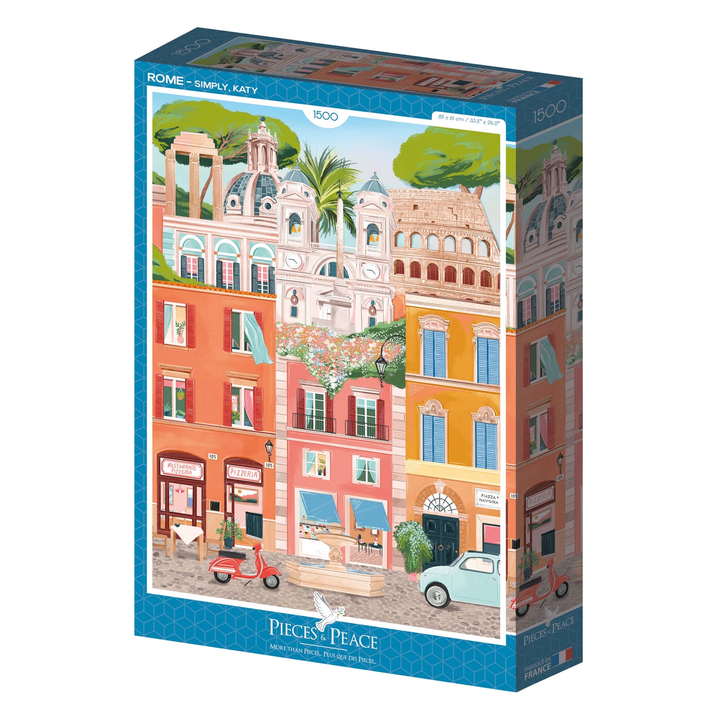 Puzzle Rome Italie illustration colorée 1500 pièces, fabriqué en France