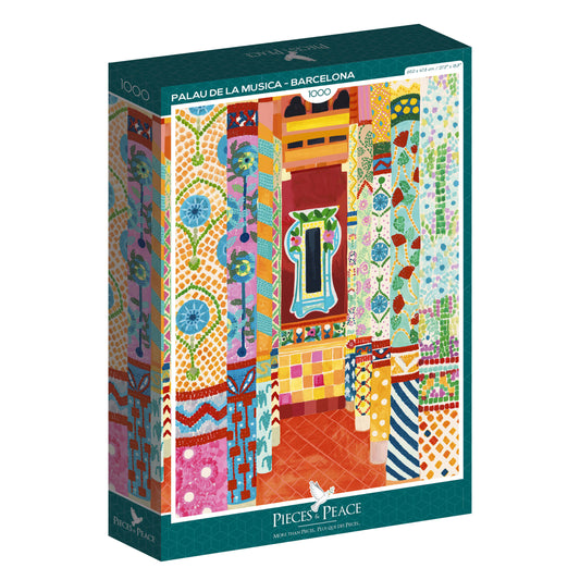 Puzzle Palais de la musique à Barcelone en Espagne, illustration colorée 1000 pièces, fabriqué en France