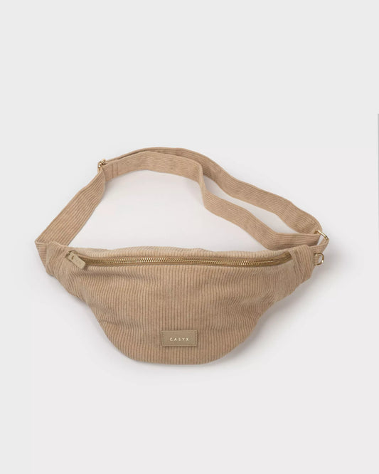 sac banane beige pour femme en velours côtelé recyclé