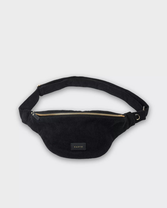 sac banane noir pour femme en velours côtelé recyclé 