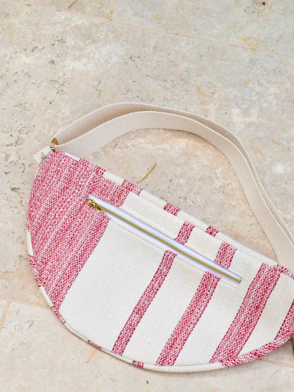 Sac banane pour femme printemps, rouge et blanc, en coton. Fabriqué en France.