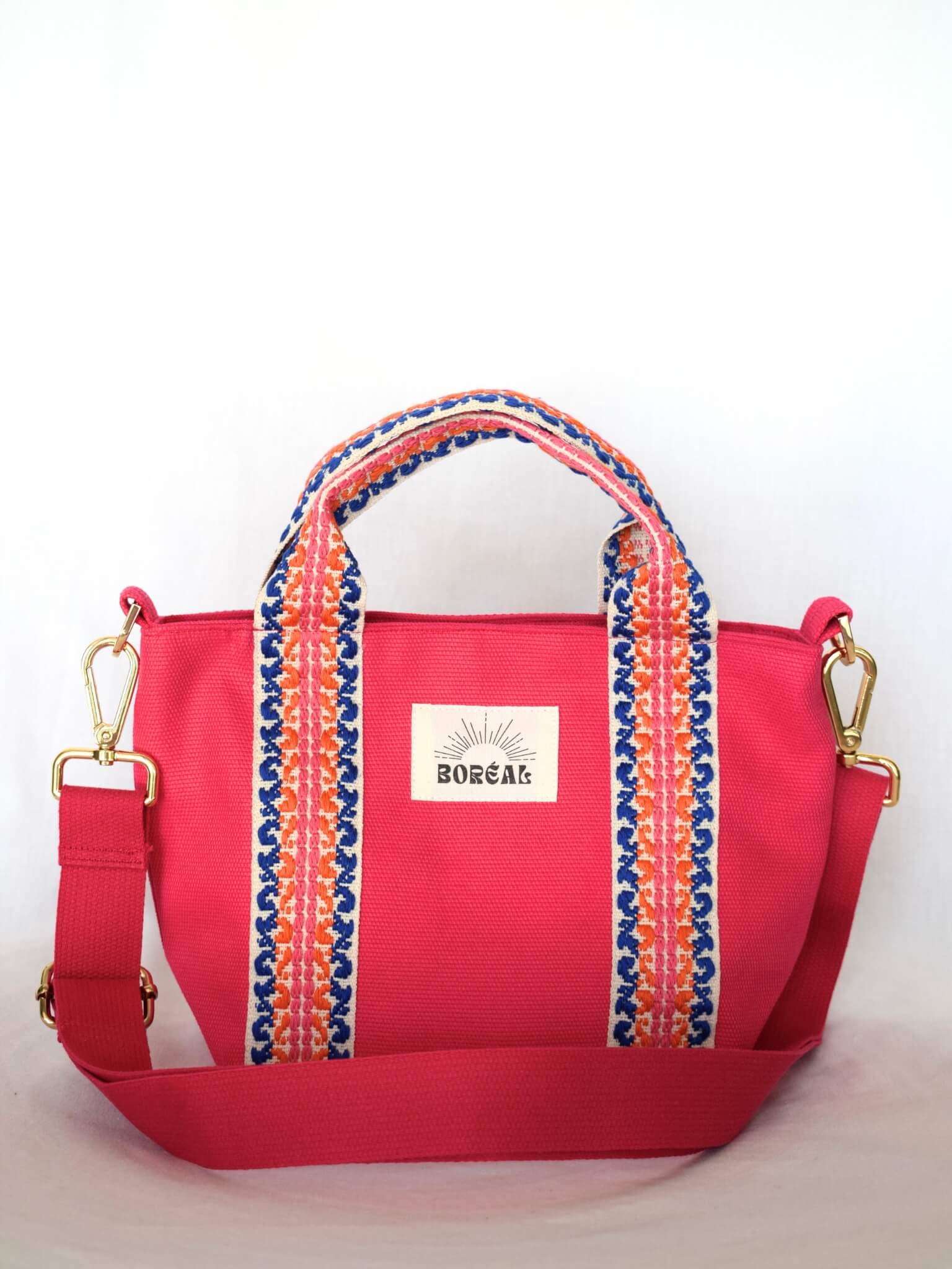 Sac à bandoulière en coton rose, Boréal.