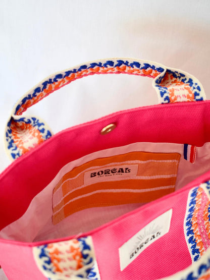 Sac à bandoulière en coton rose, Boréal.