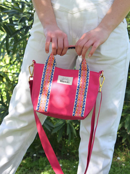 Sac à bandoulière en coton rose, Boréal.