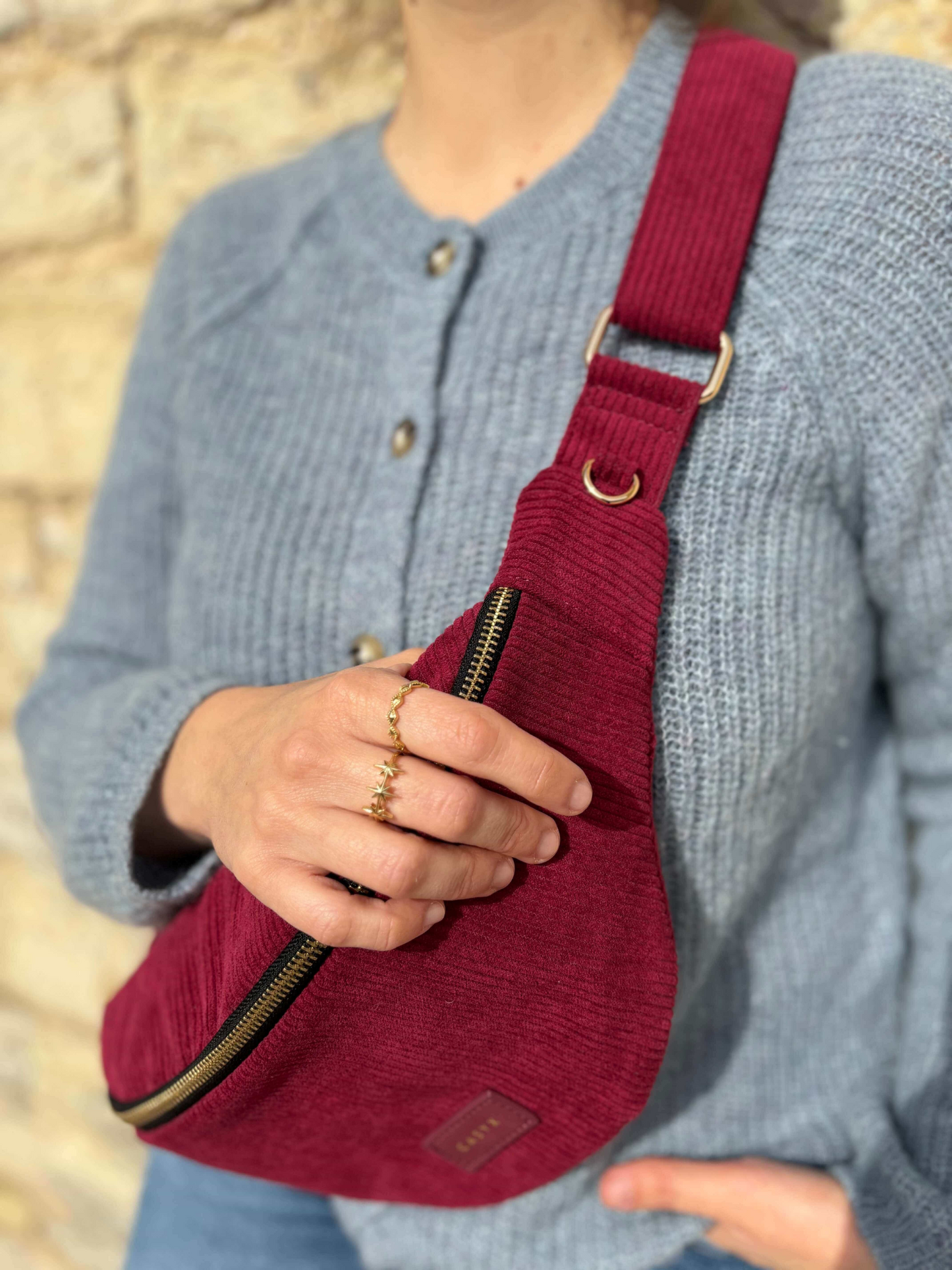 Sac Banane Velours Bordeaux