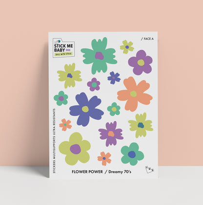 Stickers fleurs colorées seventies.