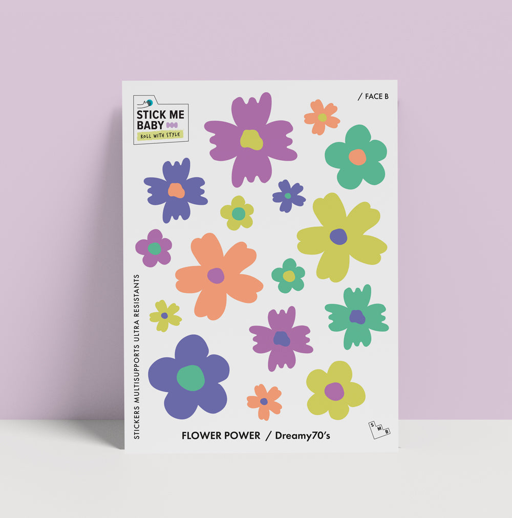 Stickers fleurs colorées seventies.