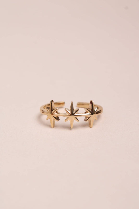 bague avec étoiles en plaqué or, réglable, fabriquée en France Waekura