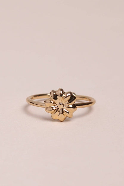 Bague avec une fleur en plaqué or, réglable, fabriquée en France Waekura